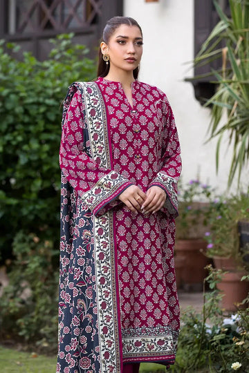 3PC Stitched Printed Linen Suit A-02 Embroidered KHAS STORES